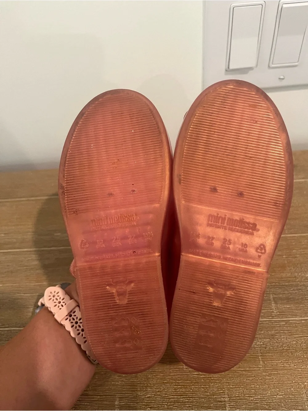 Mini Melissa Metallic Coral Pink Mary Jane Flats with Bow
